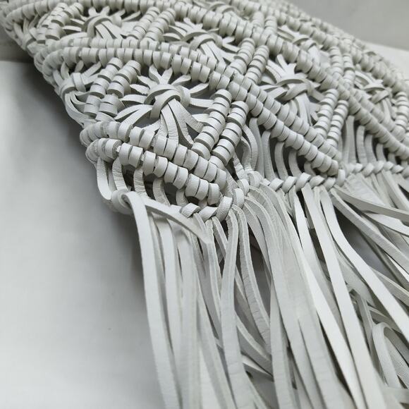 Tory Burch White Leather Woven Braided Macramé Fringe Limited Ed Crossbody Bag - Picture 14 of 16